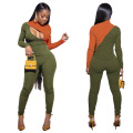 2021 Night Club Style Two Piece Set Women Clothing Sexy Contrast Spliced Womans Clothing 2 Piece Two Piece Set